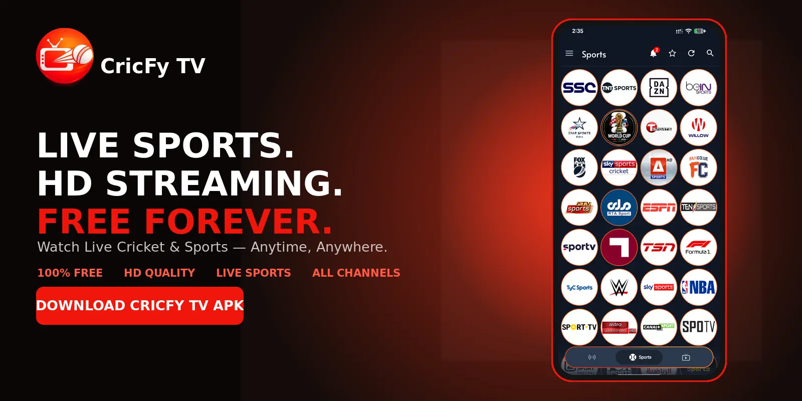 CricFy TV — Watch Live Sports Free on Android